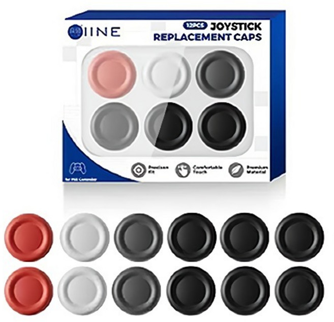 이이네 PS5 듀얼센스 교체용 아날로그 컬러 스틱커버 고무 스틱캡 12p 세트, 레드, 라이트그레이,다크그레이, 블랙, 1세트, L1256