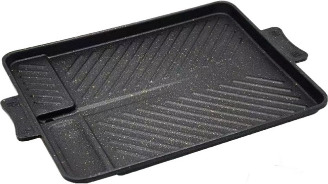 Elruha 電磁爐家用多功能雙層底麥飯石烤盤 燒烤盤 02, 1個, 37cm