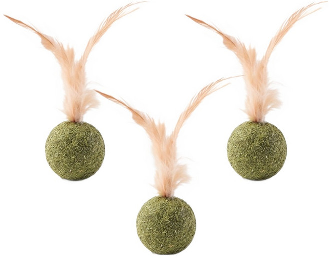 둥둥펫 고양이 혼자노는 드리블 깃털 캣닢볼 장난감, 혼합색상, 3개