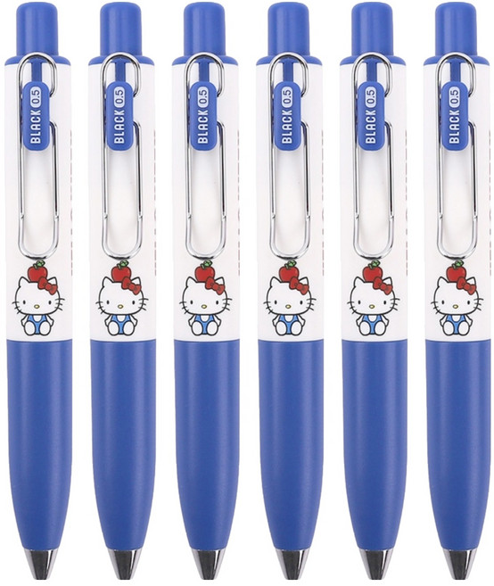 Handeul Hello Kitty 迷你夾黑色中性筆 0.5mm, 6個, 藍色