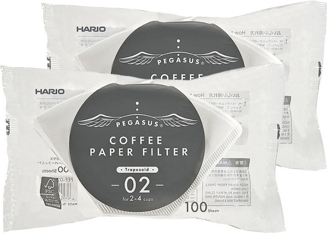 하리오 페가수스 종이 커피 필터 02 화이트 PEF-02-100W, 100개입, 2개