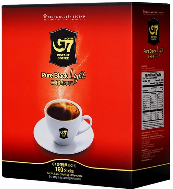 G7 퓨어블랙 라이트 원두커피믹스, 900mg, 160개입, 1개 - 쿠팡