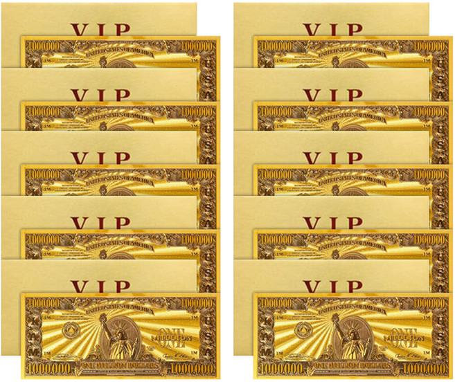 Lucky Symbol 幸運VIP黃金紙鈔 10入 + 內頁 10入 + 黃金信封 10入 套組, 黃金 百萬美元, 1套