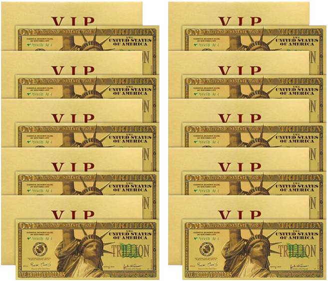 Lucky Symbol 幸運VIP黃金紙鈔 10入 + 內頁 10入 + 黃金信封 10入 套組, 黃金 1兆美元, 1套