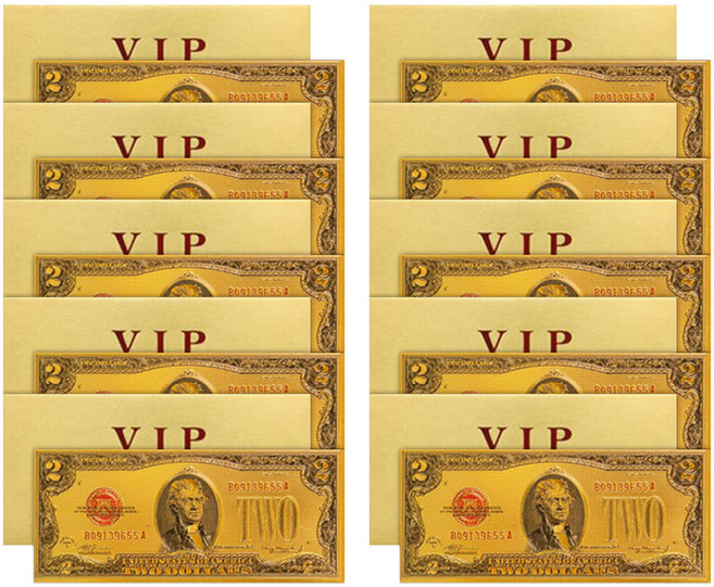 Lucky Symbol 幸運VIP黃金紙鈔 10入 + 內頁 10入 + 黃金信封 10入 套組, 1928年 黃金 2美元, 1套