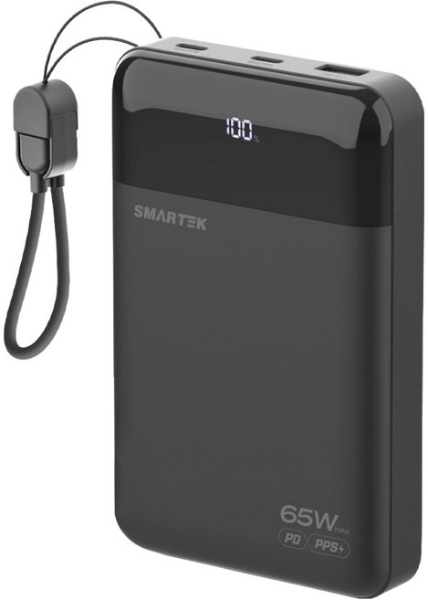 스마텍 65W 초고속 대용량 3포트 보조배터리 20000mAh, 블랙, STPB-Q65W20
