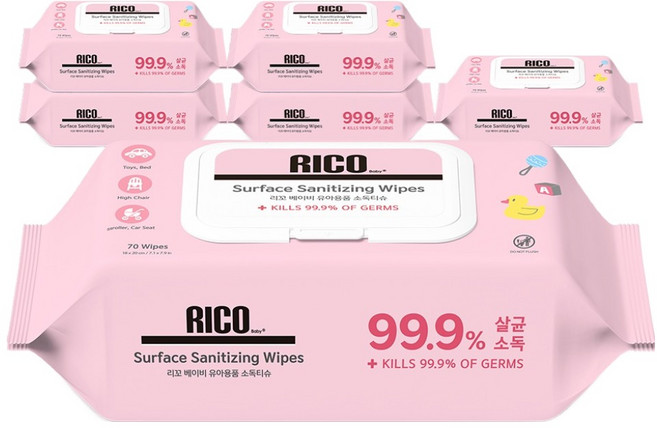 리꼬 베이비 유아용품 소독티슈 캡형, 6개, 70매, 55g