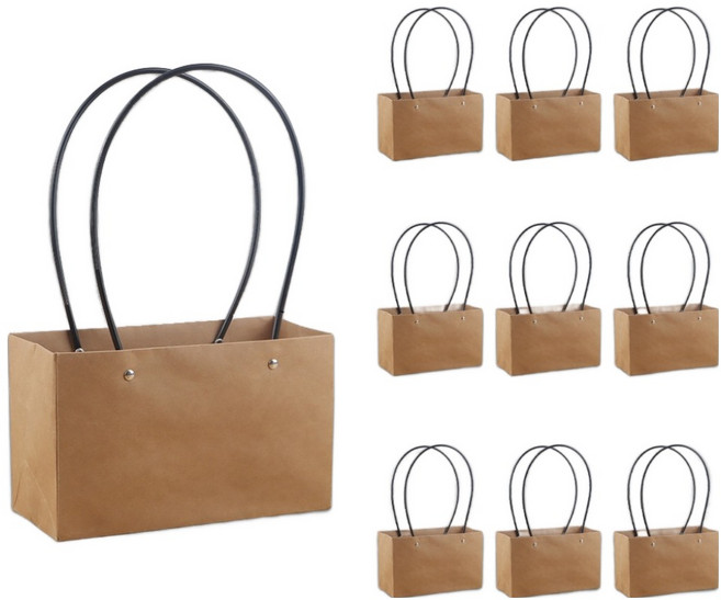 KHOOMIE 牛皮紙手提紙盒 花卉盒 10入組 5W0899 長方形 大號, 棕色, 1套