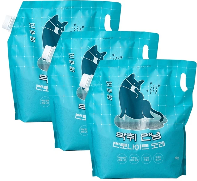 포우장 악취안녕 벤토나이트 고양이 모래, 6kg, 3개 - 쿠팡