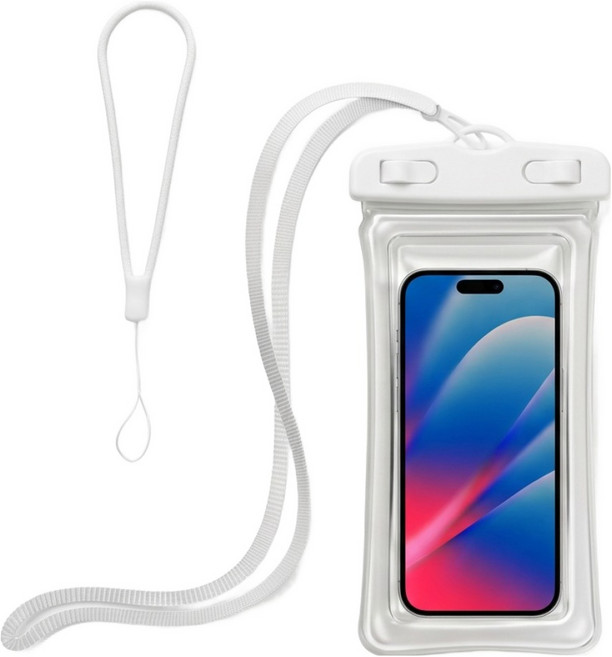 아이딥 4중 잠금 에어쿠션 핸드폰 방수팩 핸드 실리콘 스트랩, 화이트, 1개
