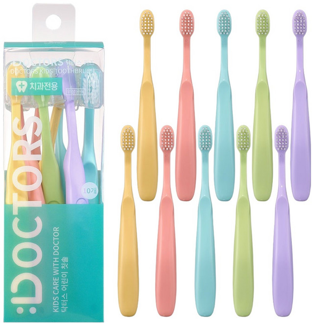 닥터스 3단계 어린이 칫솔, 1세트, 10개입, 혼합색상