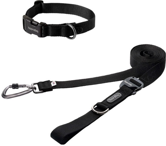 분독 강아지 플레이리쉬 롱리드줄 3.2m + 오리지널 목줄 세트, 올블랙, 1세트