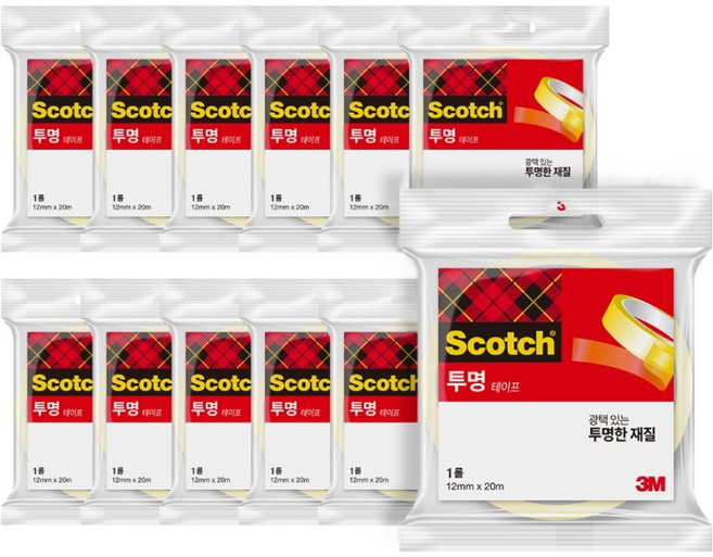 3M Scotch 透明膠帶 550 補充包 12mm x 20m, 單一顏色, 12個
