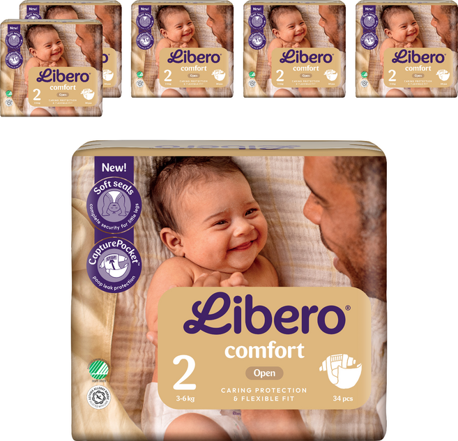 Libero 麗貝樂 Comfort 嬰兒紙尿褲 3~6kg, 204張, 第2階段