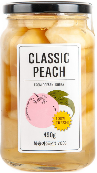 클래식농원 복숭아 병조림 백도, 490g, 1개