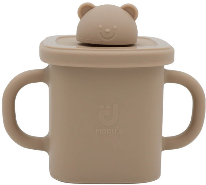 모두아이 유아용 실리콘 곰돌이 사각 스파우트컵, 샌드베이지, 1개, 350ml