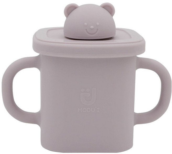모두아이 유아용 실리콘 곰돌이 사각 스파우트컵, 라벤더, 1개, 350ml