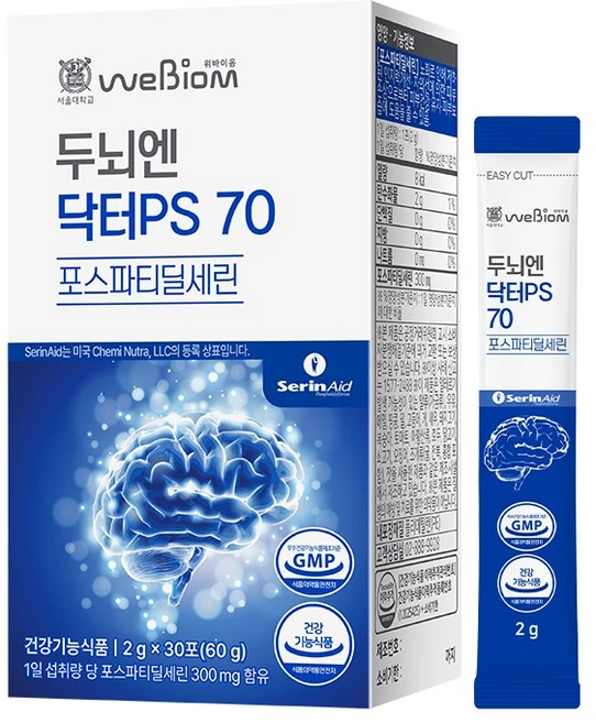 위바이옴 정품 두뇌엔 닥터PS 70 포스파티딜세린 30p, 60g, 1개 - 쿠팡