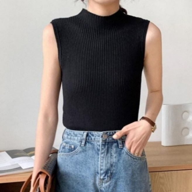 I'M MONG 女款修身版高領基本款羅紋無袖針織T恤 R6S176 2件組