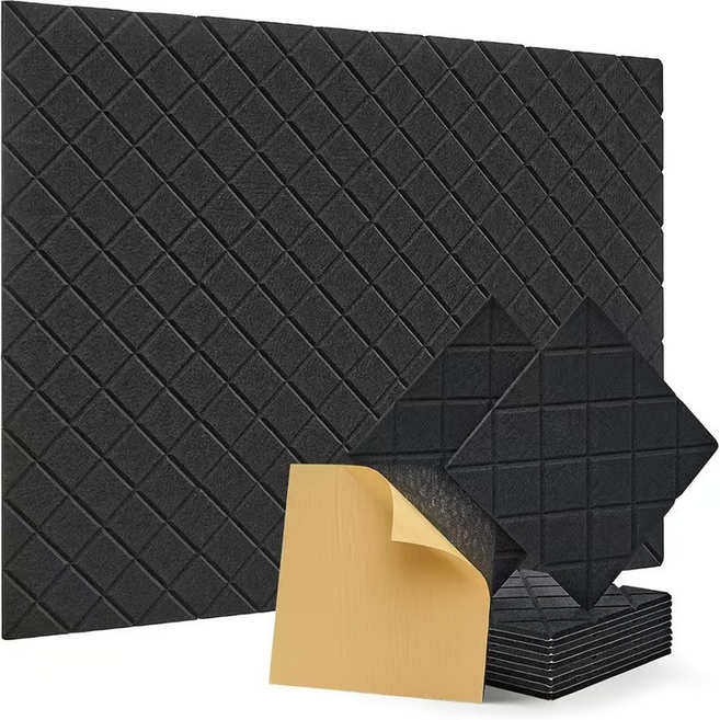 Delirium 室內隔音 菱格紋玄關門 隔音吸音材 施工無膠 300 x 300 x 9 mm, 黑色, 12個