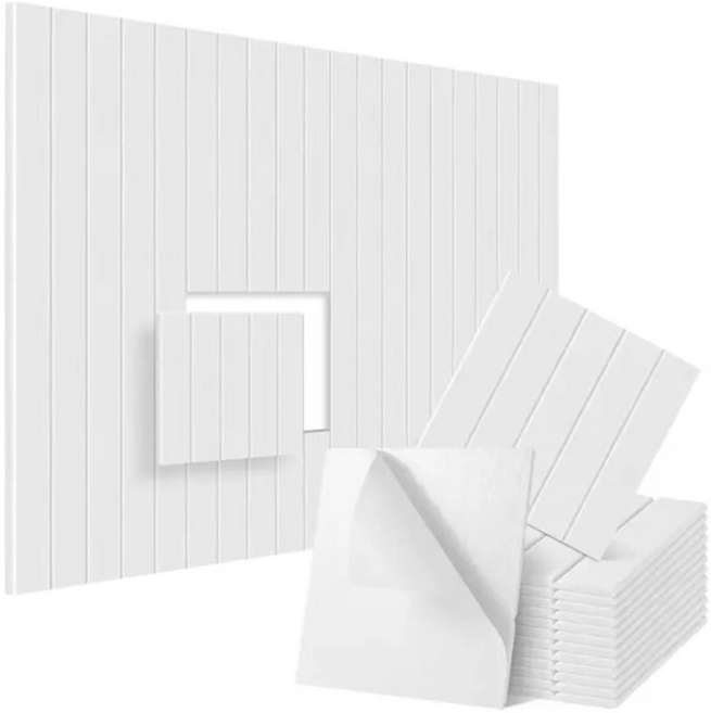 Delirium 牆面裝飾 直條紋 玄關門 隔音 吸音材 無痕黏貼式 300 x 300 x 9 mm, 白色, 24個