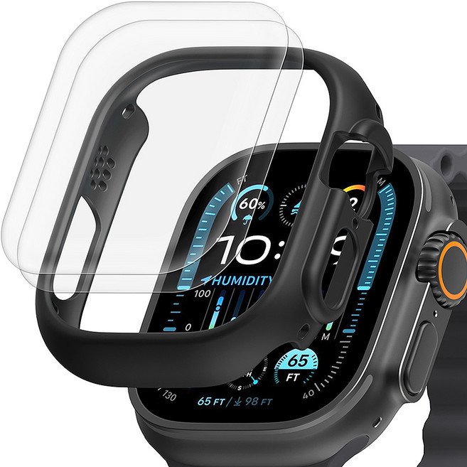 신지모루 애플워치 자가복원 EPU 코팅 액정보호필름 2p + 하드커버케이스, 블랙(케이스), 1개