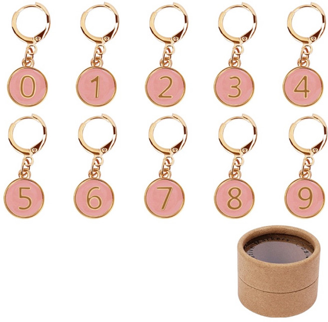 코오미 뜨개질 숫자 마커링 뜨개 단수링 코바늘 니팅도구 10종 + 박스 세트 5W0930, 1세트, 핑크