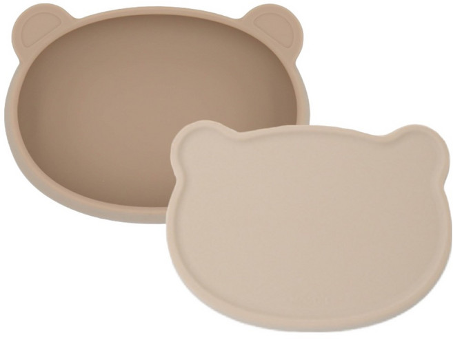 모두아이 유아용 실리콘 곰플레이트 + 뚜껑 세트, 샌드베이지, 1세트