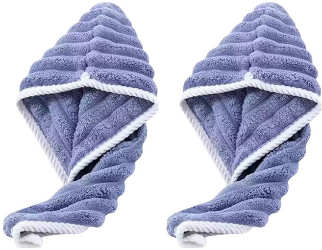 더자카 초강력 흡수 헤어 터번 타월 60 x 25 cm, 블루, 2개