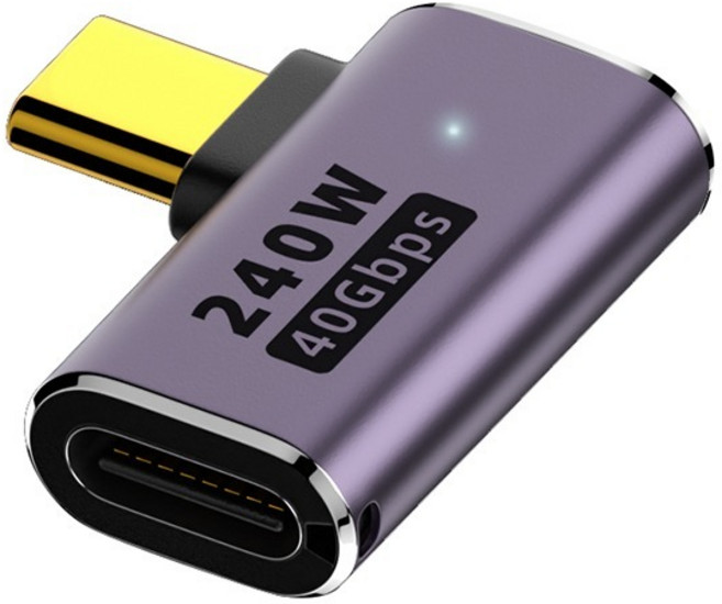 YTEK 240W 40Gbps 8K OTG USB4 Gen3x2 C타입 90도 D형 꺾임 M/F 연장 젠더, 1개, YT-U4G07