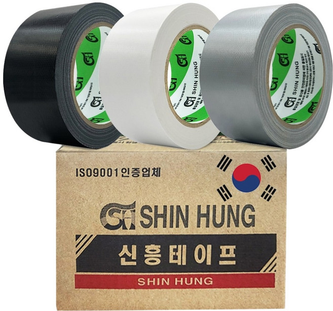 Shin Hung 大容量 Lava 布紋膠帶 白色 + 黑色 + 銀色 套組 48mm x 25m, 1套