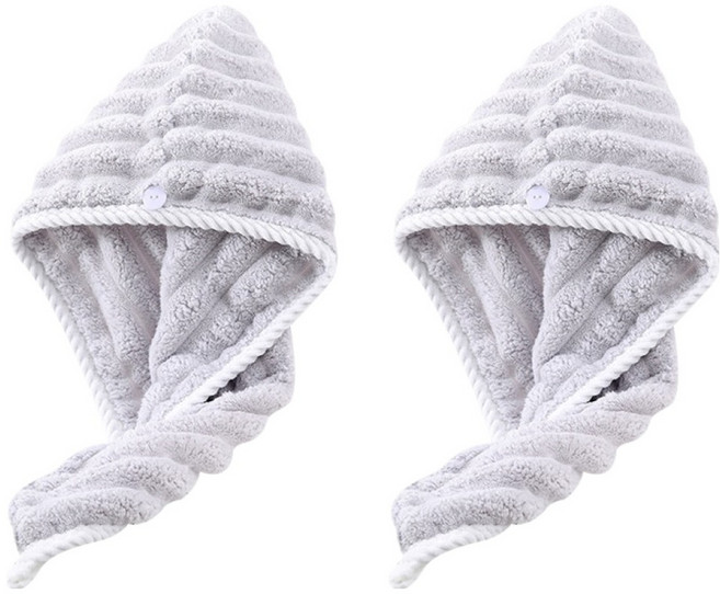 더자카 초강력 흡수 헤어 터번 타월 60 x 25 cm, 그레이, 2개