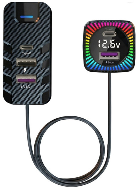 컴스 차량용 5포트 고속충전기 시거잭 22.5W 롱타입 1.5m, 혼합색상, HA025