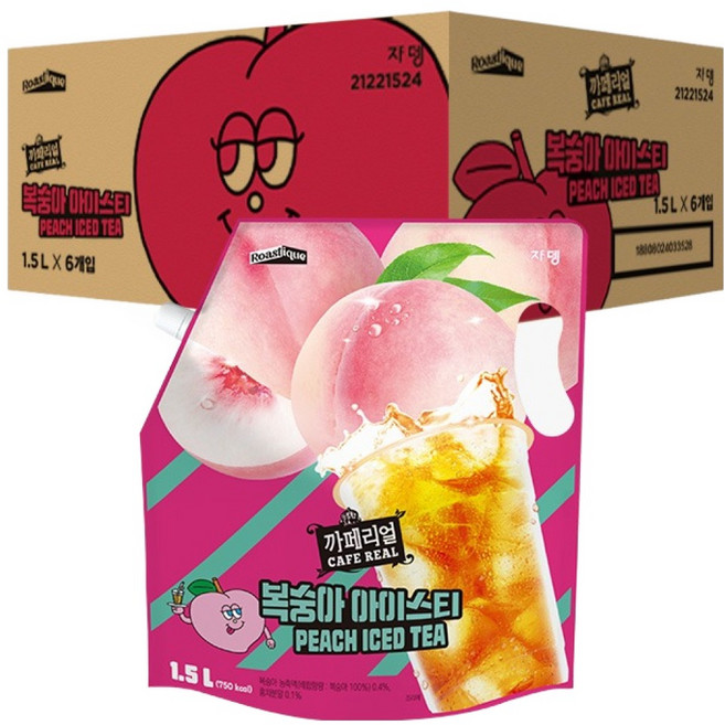 까페리얼 쟈뎅 복숭아 에이드, 1.5L, 6개