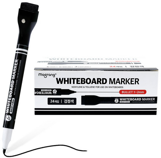마그피아 지우개 일체형 자석 화이트보드 마카 24p, 검정, 1개