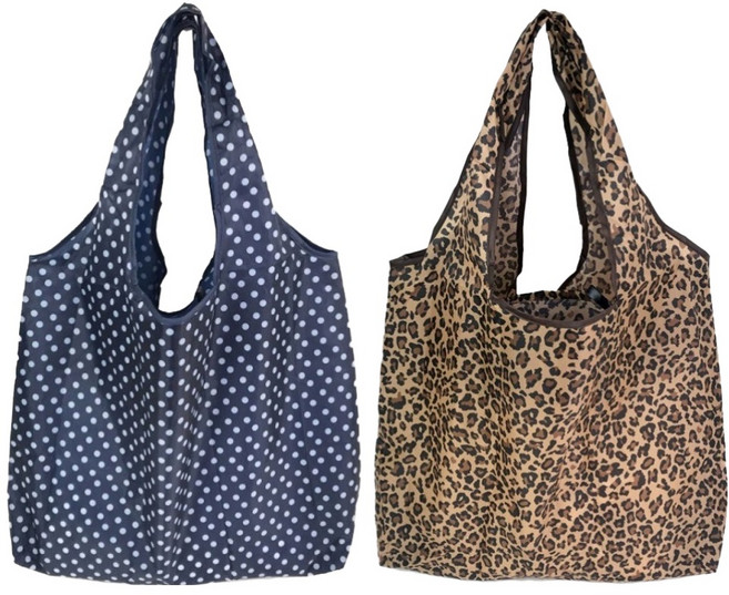 벨리안 휴대용 접이식 장바구니 46 x 66 cm 2종 세트, 도트, 호피, 1세트