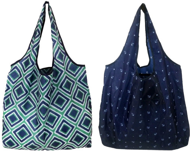 벨리안 휴대용 접이식 장바구니 46 x 66 cm 2종 세트, 다이아, 별과닻, 1세트