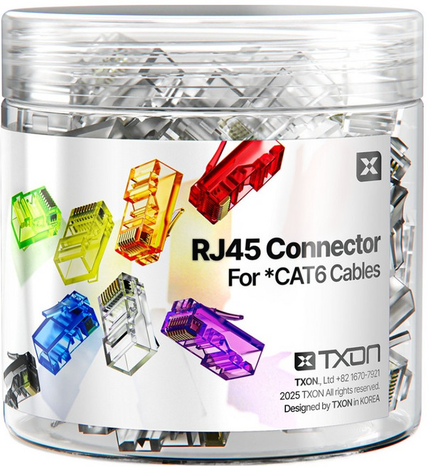 티엑스온 CAT6 RJ45 커넥터 8P8C 플러그, 21.5mm, 100개, 투명