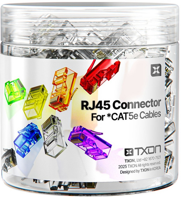 티엑스온 CAT5E RJ45 커넥터 8P8C 플러그, 21.5mm, 100개, 투명