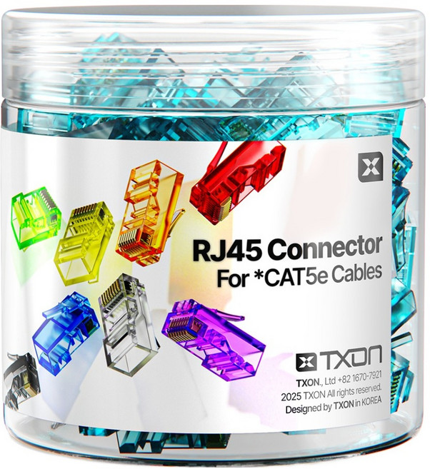 티엑스온 CAT5E RJ45 커넥터 8P8C 플러그, 21.5mm, 100개, 블루