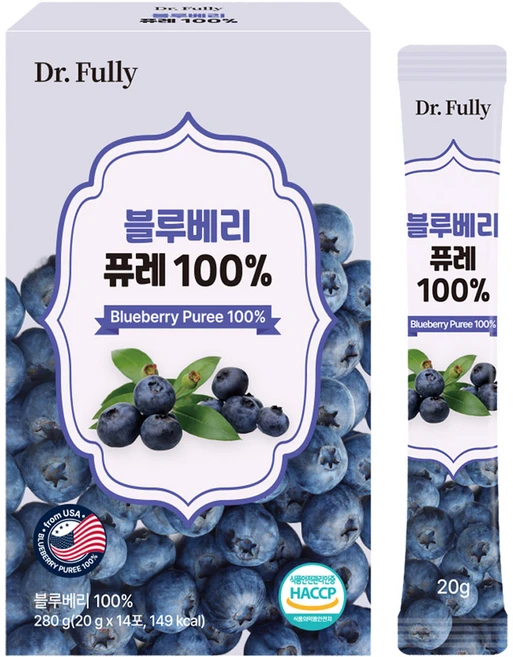 닥터풀리 블루베리 퓨레 100% 14p, 1개, 280g - 쿠팡