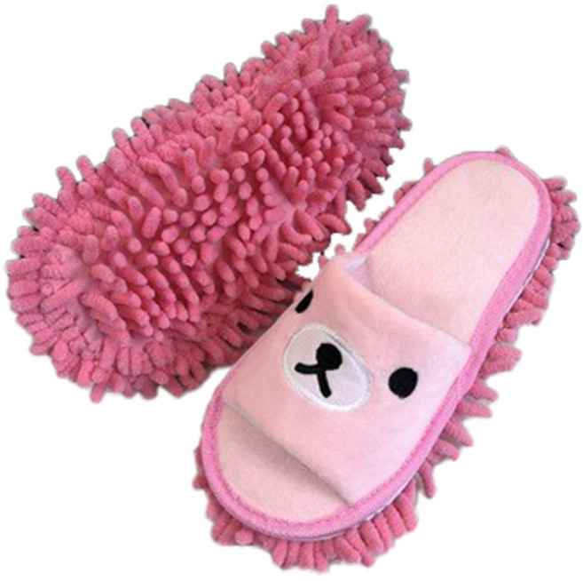 토브비 곰돌이 청소 걸레 극세사 슬리퍼, 핑크, 1개