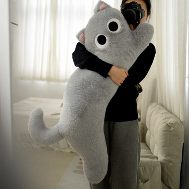 DADALAND 夜視貓 貓咪長條身體抱枕, 灰色