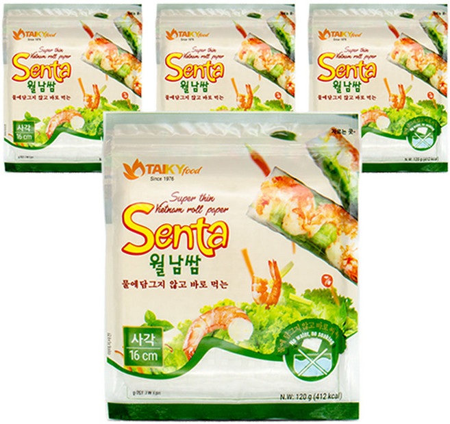 타이키 물없이 싸먹는 월남쌈 라이스페이퍼 사각 16cm, 4개, 120g