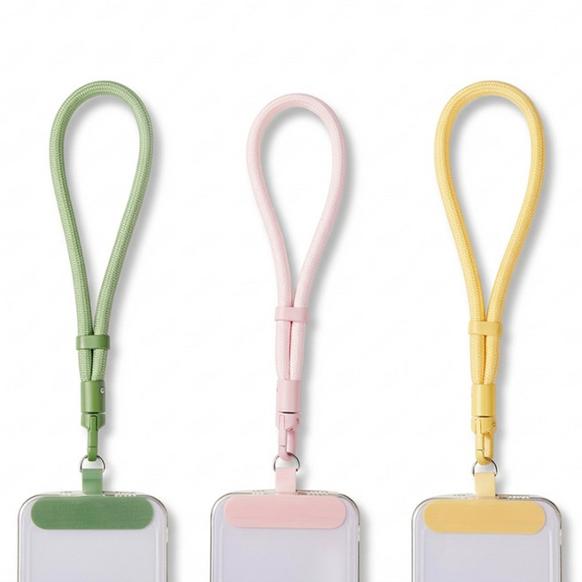 벨리안 여행용 핸드폰 스트랩 3종 26cm, 말차그린, 라이트핑크, 버터옐로우, 1세트