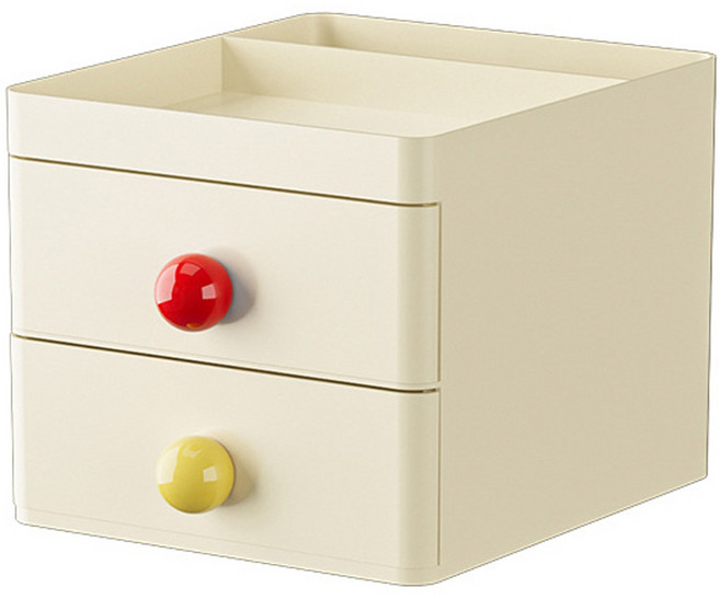 Mabso Shop 紅黃色球形把手筆筒 2層桌上型抽屜 奶油色 單一尺寸(13 x 15 x 11.5 cm) BRP2695, 1個