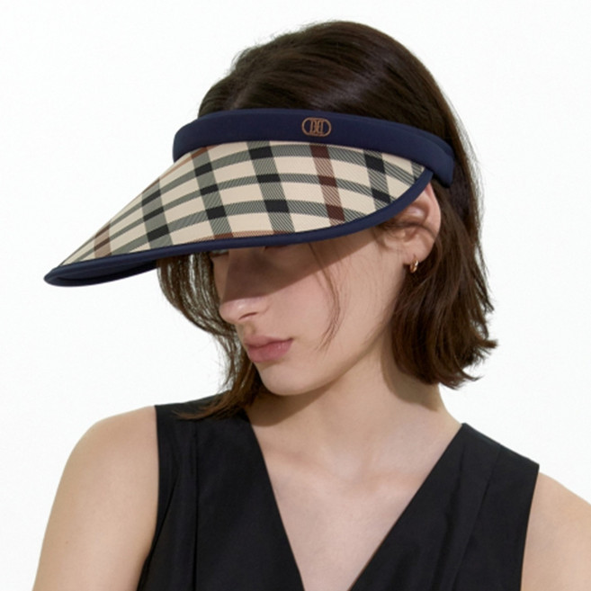 닥스 여성용 체크패턴 와이드 챙 썬캡
