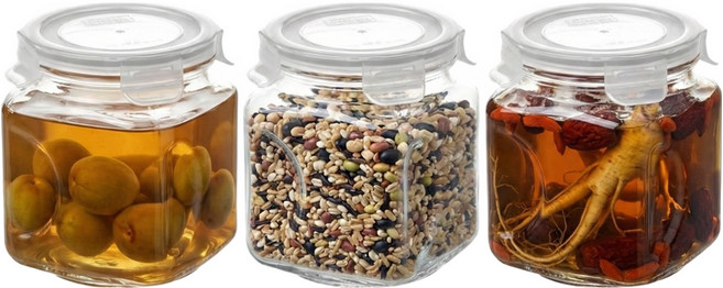 글라스락 사각 캐니스터 담금주 매실청 보관 유리용기, 1.5L, 3개