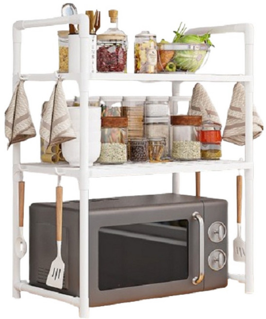굿모닝리빙 간편설치 심플모던 다용도 전자레인지 선반 3단, 화이트, 1개