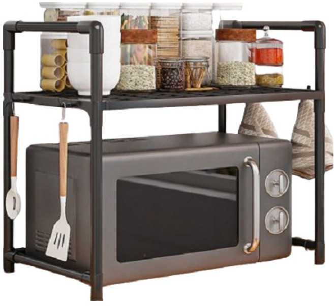 굿모닝리빙 간편설치 심플모던 다용도 전자레인지 선반 2단, 블랙, 1개